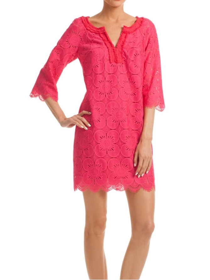 Trina Turk Jubilee Dress Pink Lace Tunic Cerise Eyelet Shift Size 2